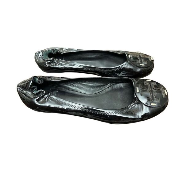 Torry Burch Patent Flat Ballet Black Leather Shoes Size 9Mp - Picture 3 of 11